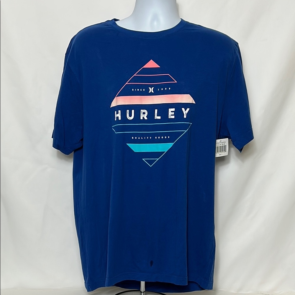 Hurley Men's Size Large Blue Graphic Front Short Sleeve Cotton Surf T-Shirt